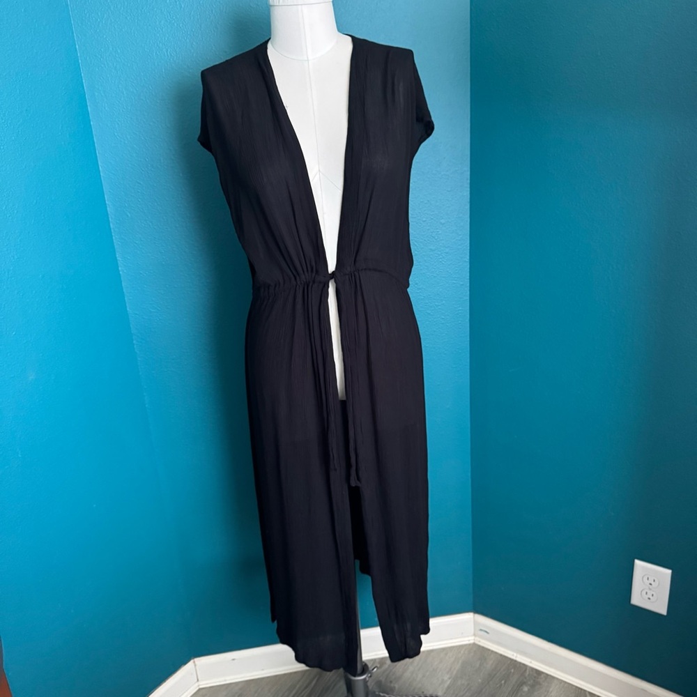 Kona Sol Black Textured Sleeveless coverup